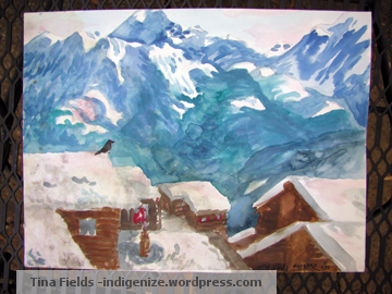Swiss mountain painting, Riederalp, by Tina Fields
