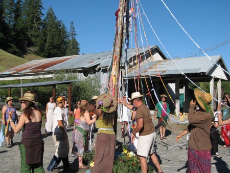 Maypole erection at New College of CA's Permaculture Intensive, 2007